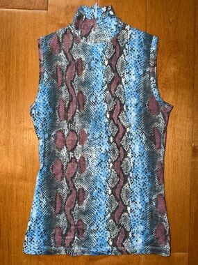 Ungaro Fever VINTAGE y2k Sleeveless Mock Neck Tank Purple Blue Snakeskin Italy